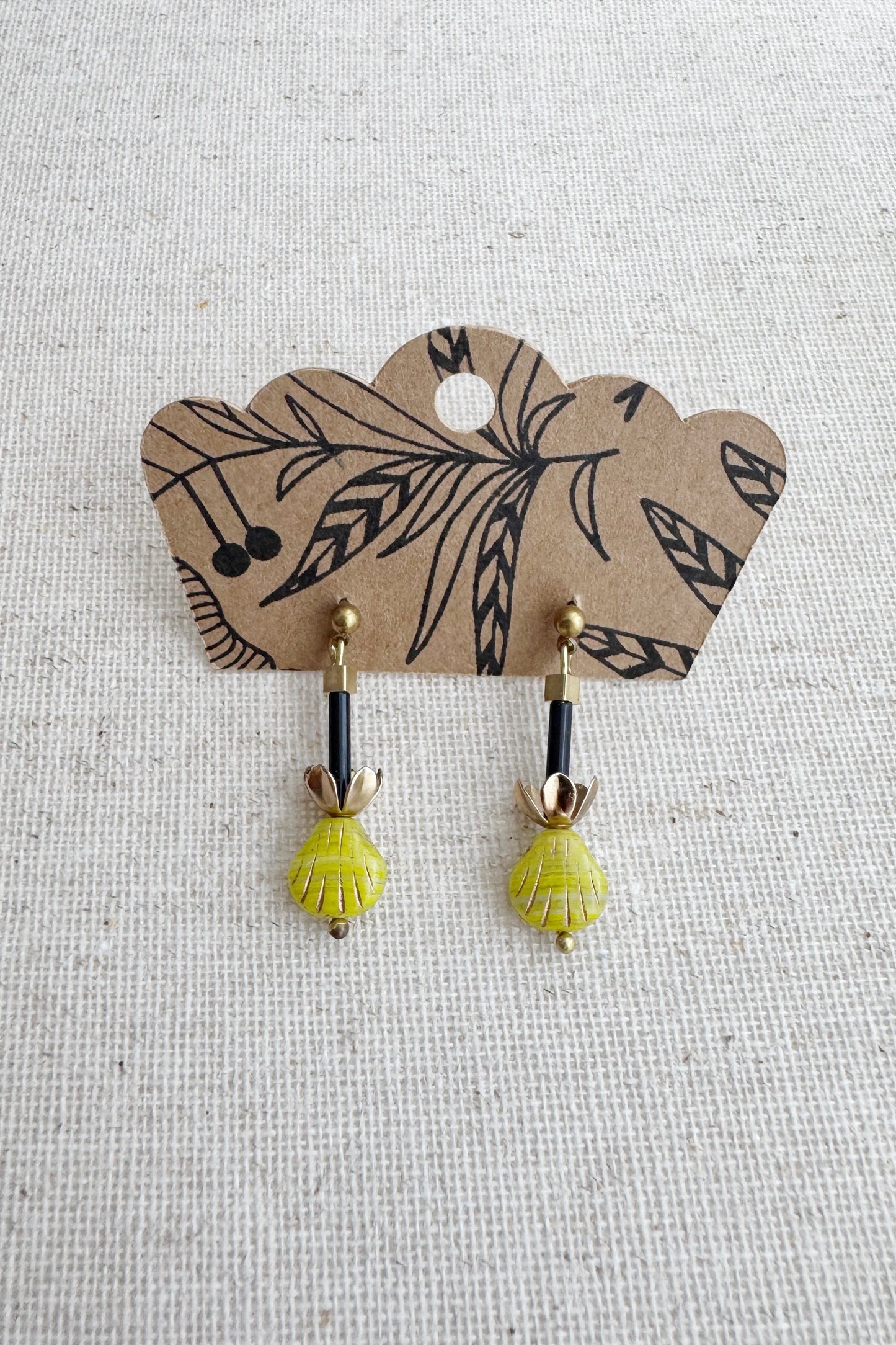 Beaded Czech Glass Earrings - Mini Shell Dangle Studs