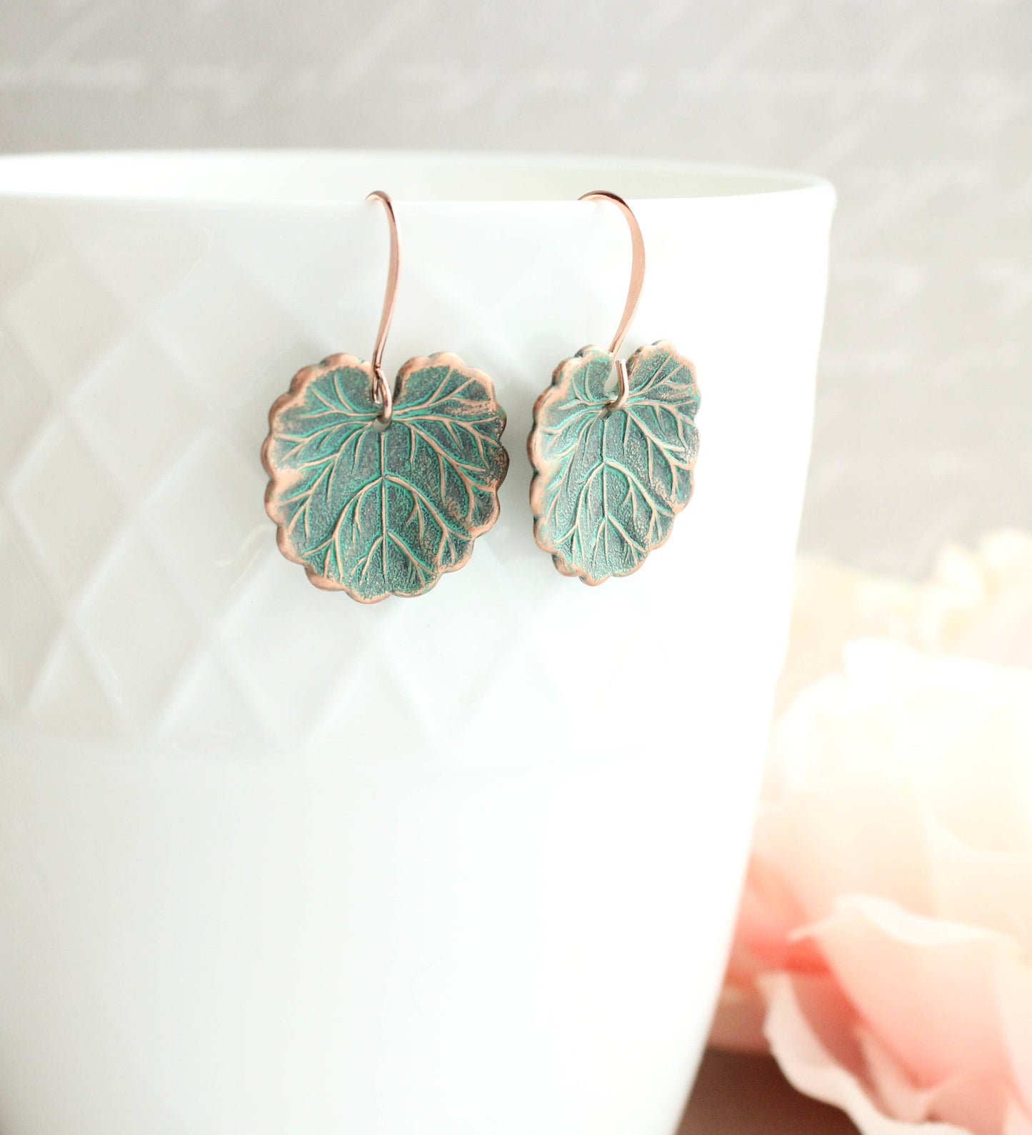 Lily Pad Earrings | Mint Patina Copper Earrings