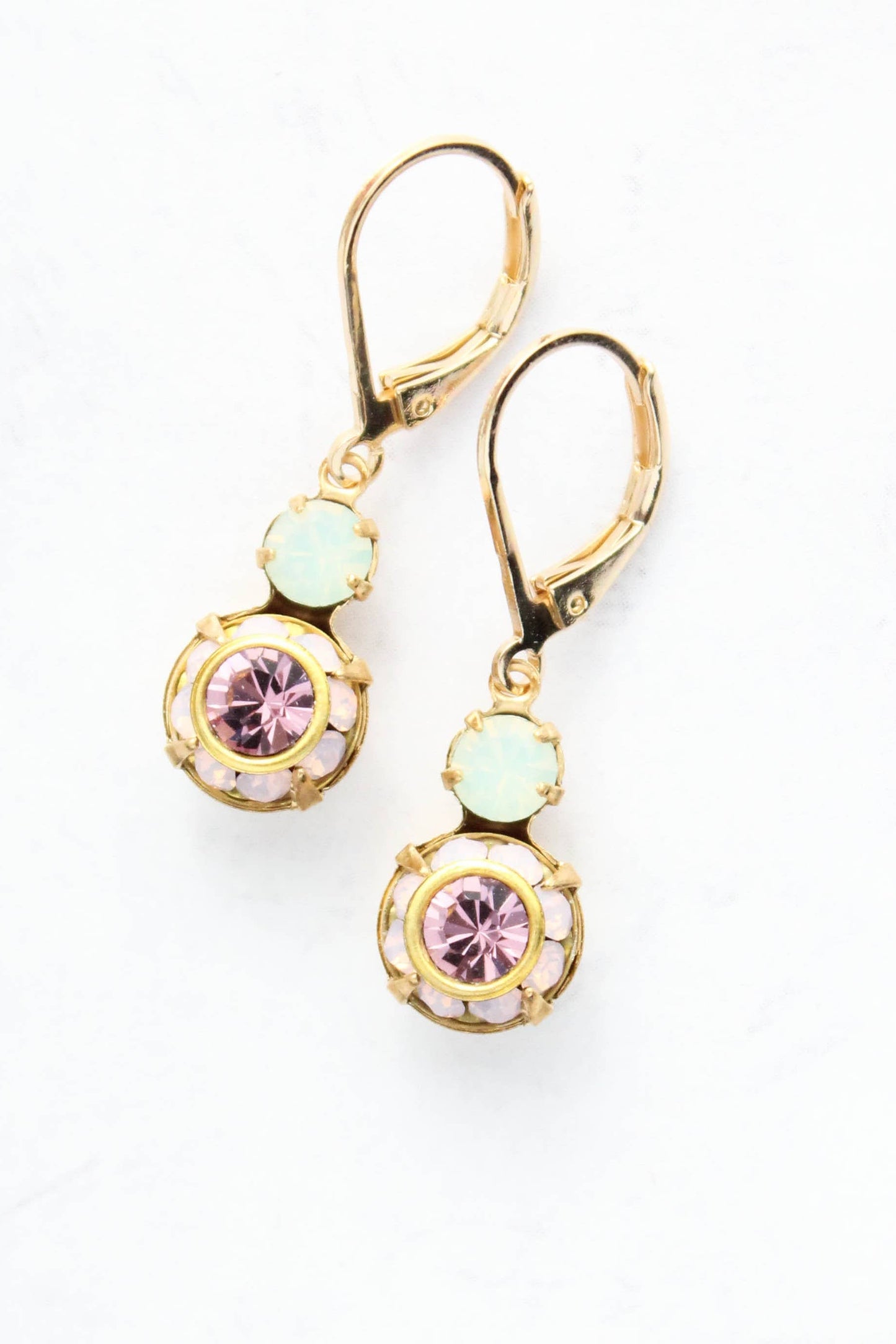 Small Glass Drop Earrings | Mint, Rose Water Opal & Amethyst