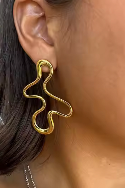 Squiggle Wave Hoop Stud Earring | 18K PVD