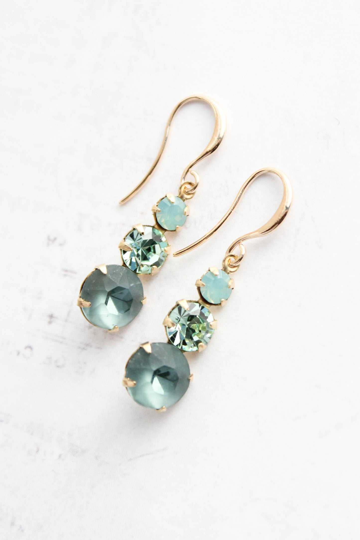 Vintage Glass Earrings - Three Jewel Peacock Green and Blue