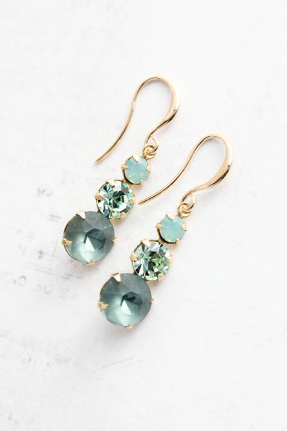 Vintage Glass Earrings - Three Jewel Peacock Green and Blue