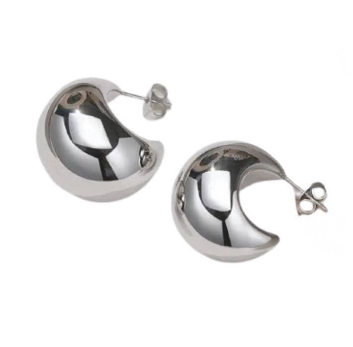 Puffy Hoop Crescent Moon Earring- PVD-Waterproof 14K