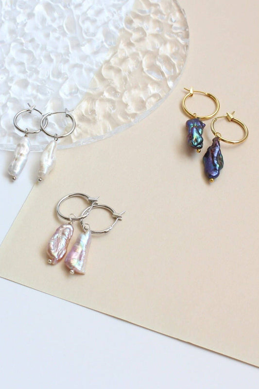 Pearl Long Earrings, Freshwater Biwa Pearl Danglers (1E07a)
