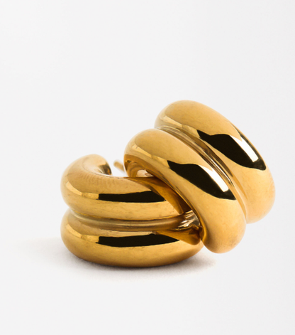 Puffy Double Hoop Earring- steel Gold Huggie 