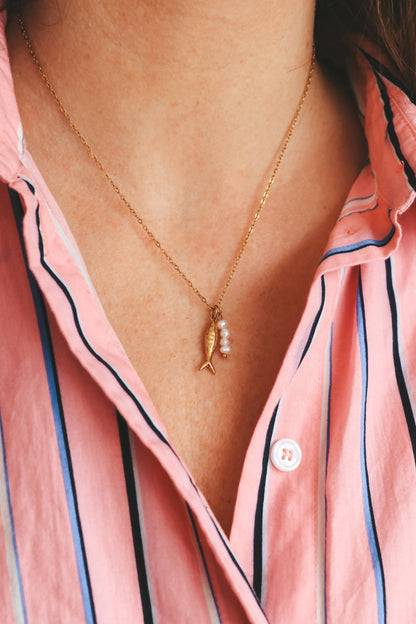 Pesico Fish and pearl Necklace