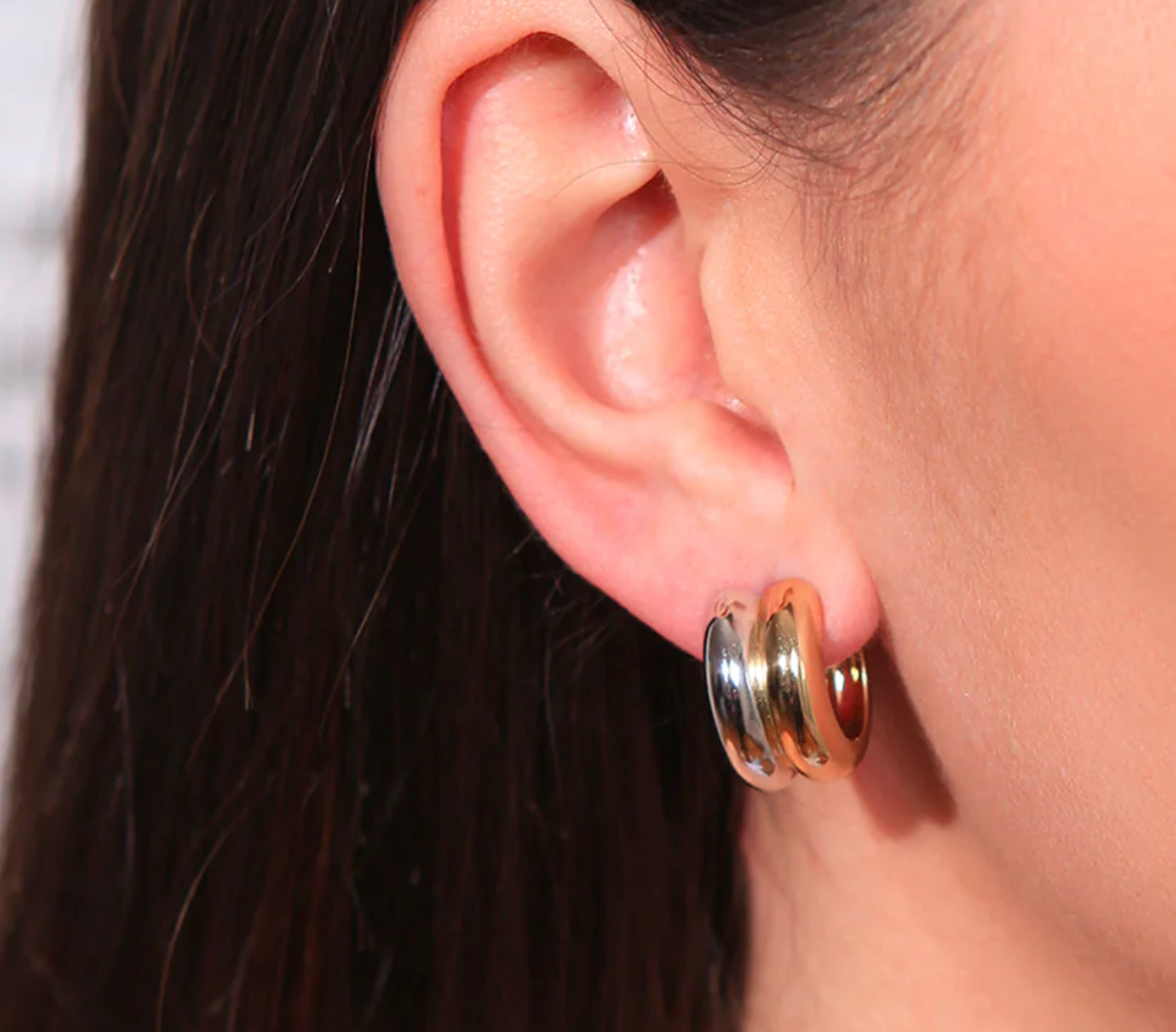 Puffy Double Hoop Earring- steel Gold Huggie 