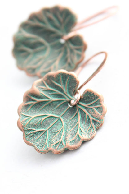Lily Pad Earrings | Mint Patina Copper Earrings