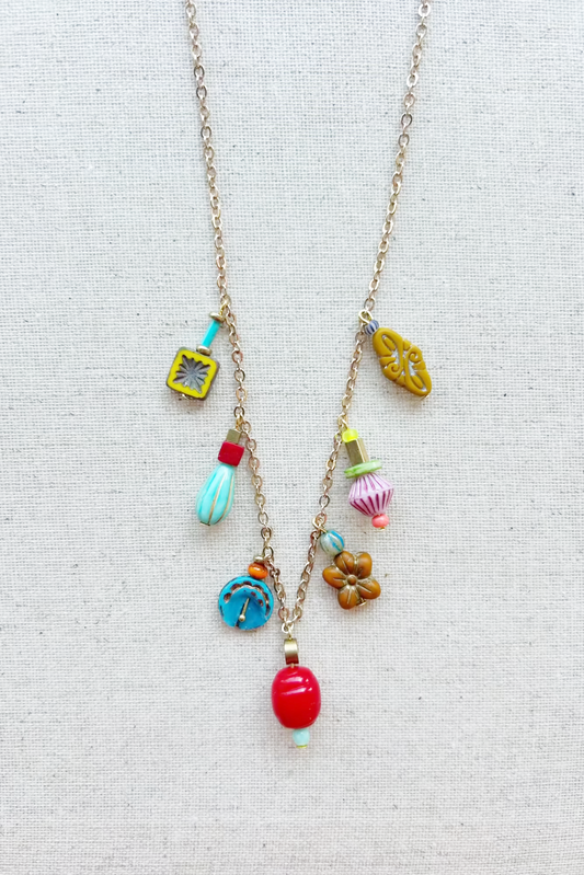 Czech Glass Beaded Charm Necklace #11