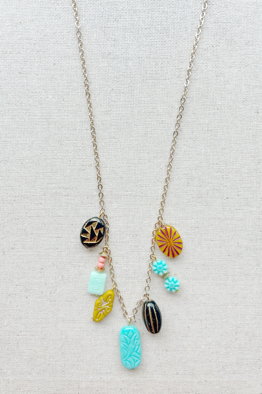 Czech Glass Beaded Charm Necklace #8
