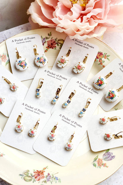 Little Floral Cameo Earrings - Vintage Glass