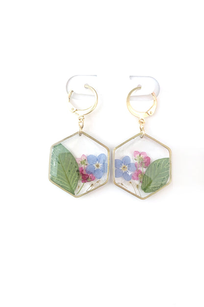 Pressed Flower Med Dangle Earrings