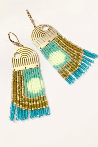 Geometric lines and curves raw brass and beaded earrings - MADE TO ORDER