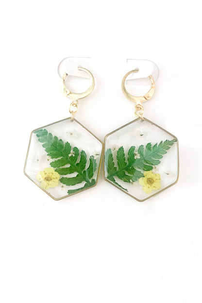 Pressed Flower Med Dangle Earrings