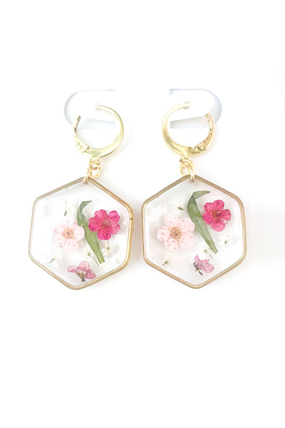 Pressed Flower Med Dangle Earrings