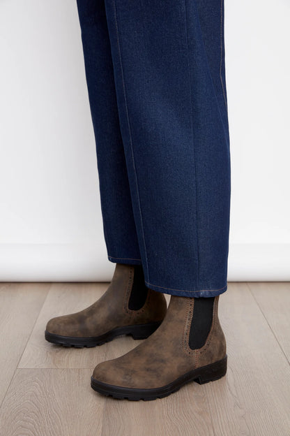 Close up of the legs on the Alice Straight Leg Jeans by Julei in Dark Denim. 