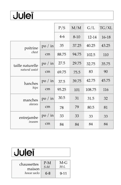 Julei Size Chart