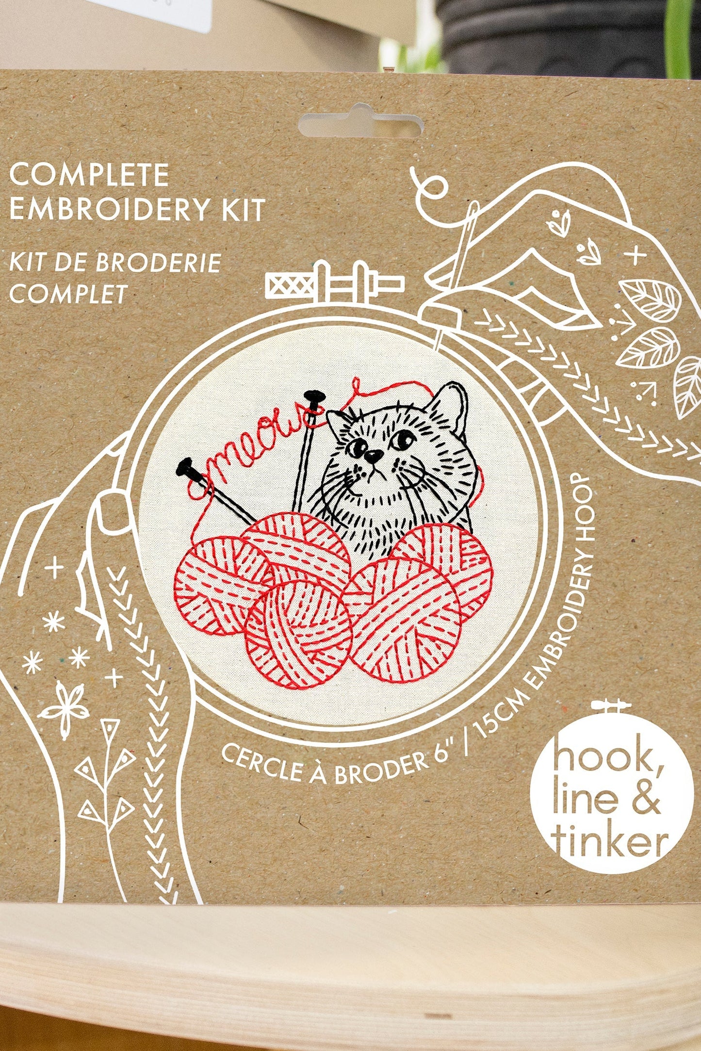 Kitten with Knitting Complete Embroidery Kit
