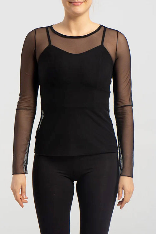 Landon Top by Kollontai, Black, mesh top, round neck, long sleeves, sizes XS to XL ,made in Montreal