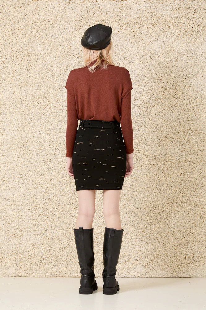Lennox Sweater by Cokluch, Chestnut, back view, turtleneck, darts at front shoulders, faux-layered effect on sleeves, sizes XS to XL made in Montreal