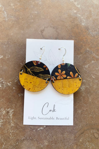 Multi Pattern Circular Shaped Cork Earrings - SEVERAL COLOUR OPTIONS