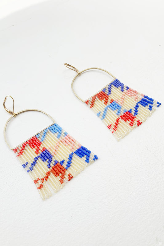 Red/Blue/Pink Houndstooth Beaded Fringe Earrings