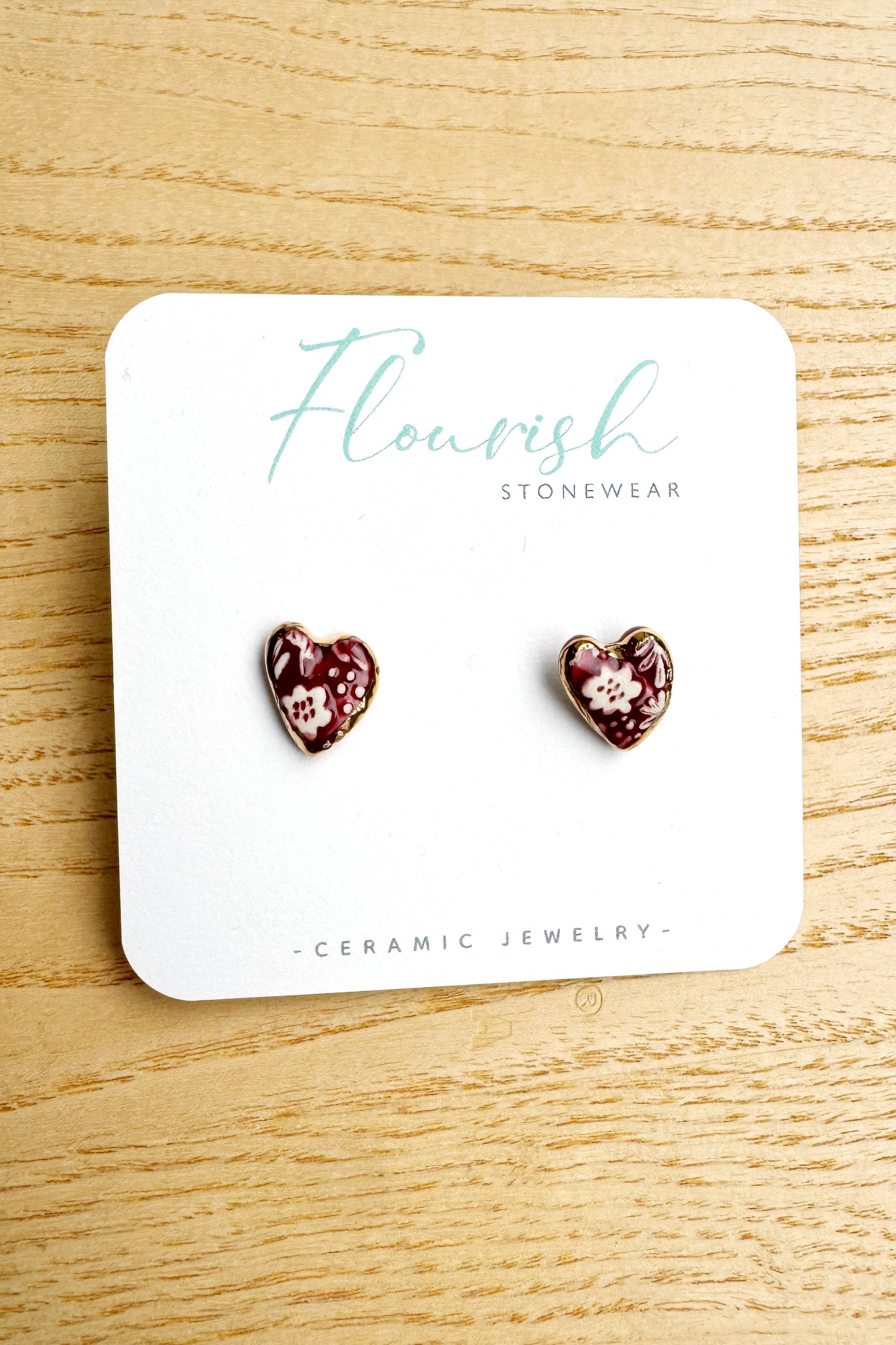 Ceramic Engraved Heart Studs