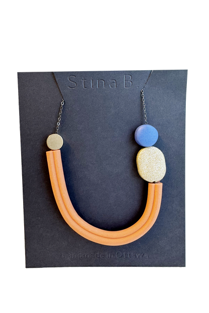 Terracotta/ Sparkly Gold/ Cobalt- Abstract Polymer Clay & Brass Necklace