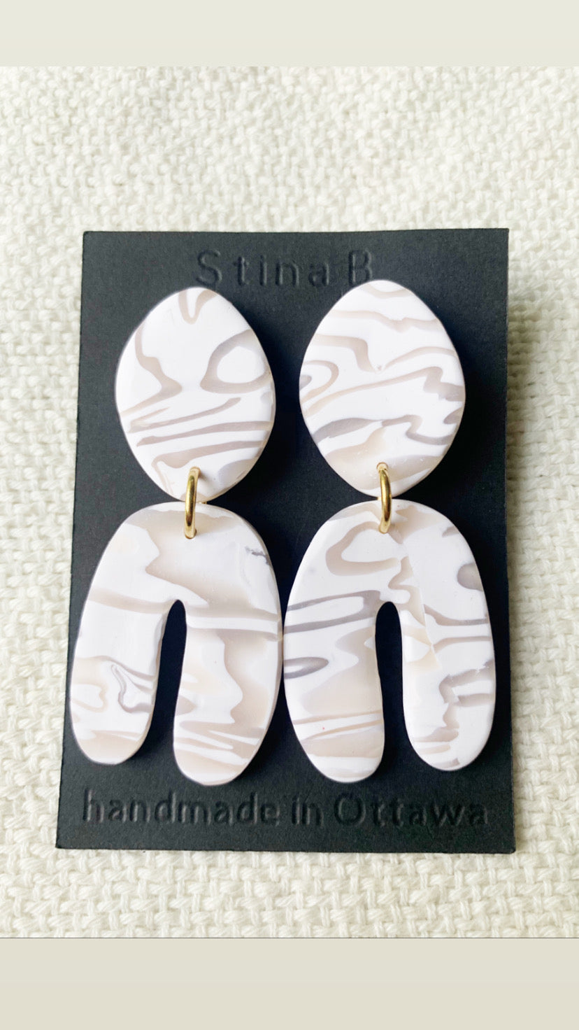 Wood grain White and Translucent polymer clay earrings