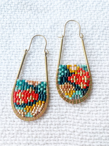 Teal, Red and Mustard oblong hoops