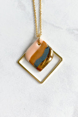 Blush, Coffee, and Blue Ceramic Necklace
