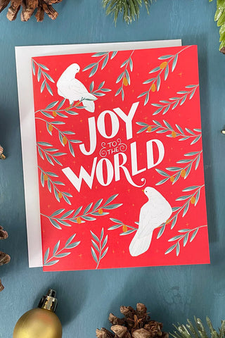 Doves Joy to the World Red Christmas Card