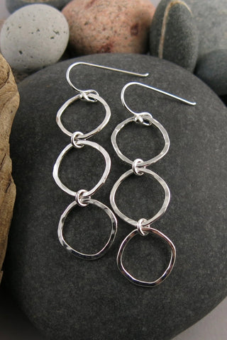 Soft Square Trio Drop Earrings • Hammer Textured Sterling Silver 2021