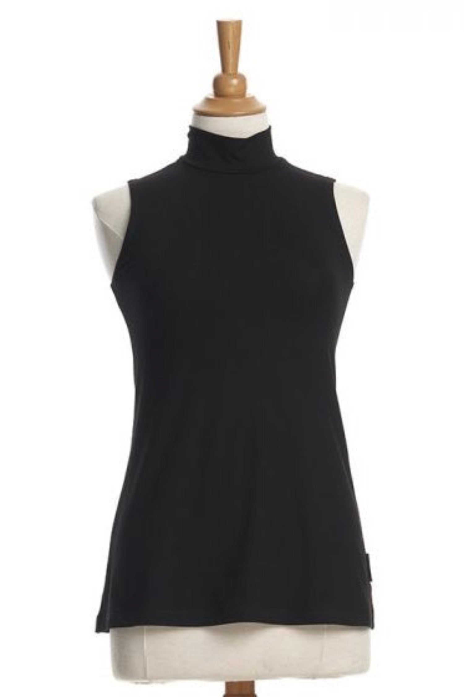 Saturne Top by Rien ne se Perd, Black, mock turtleneck, sleeveless, long, sizes XS to XXL, made in Quebec