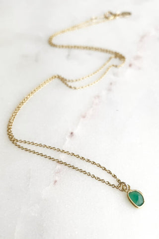 Mini Gem Necklace by Katye Landry, Emerald, gold vermeil, 14k goldfill round cable chain, made in Ottawa