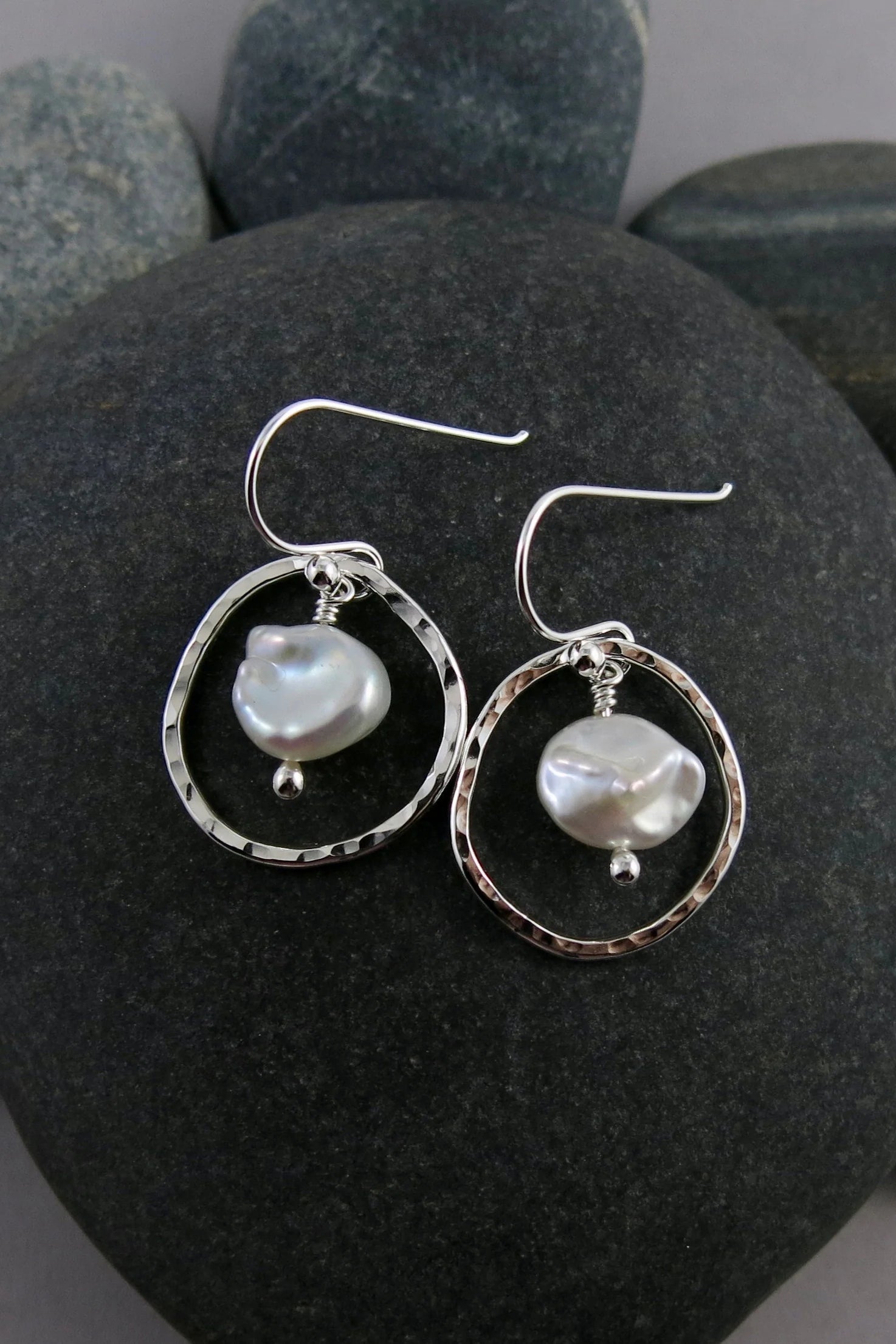 Organic Keshi Pearl Earrings in Sterling Silver by Mikel Grant, made in Sechelt BC