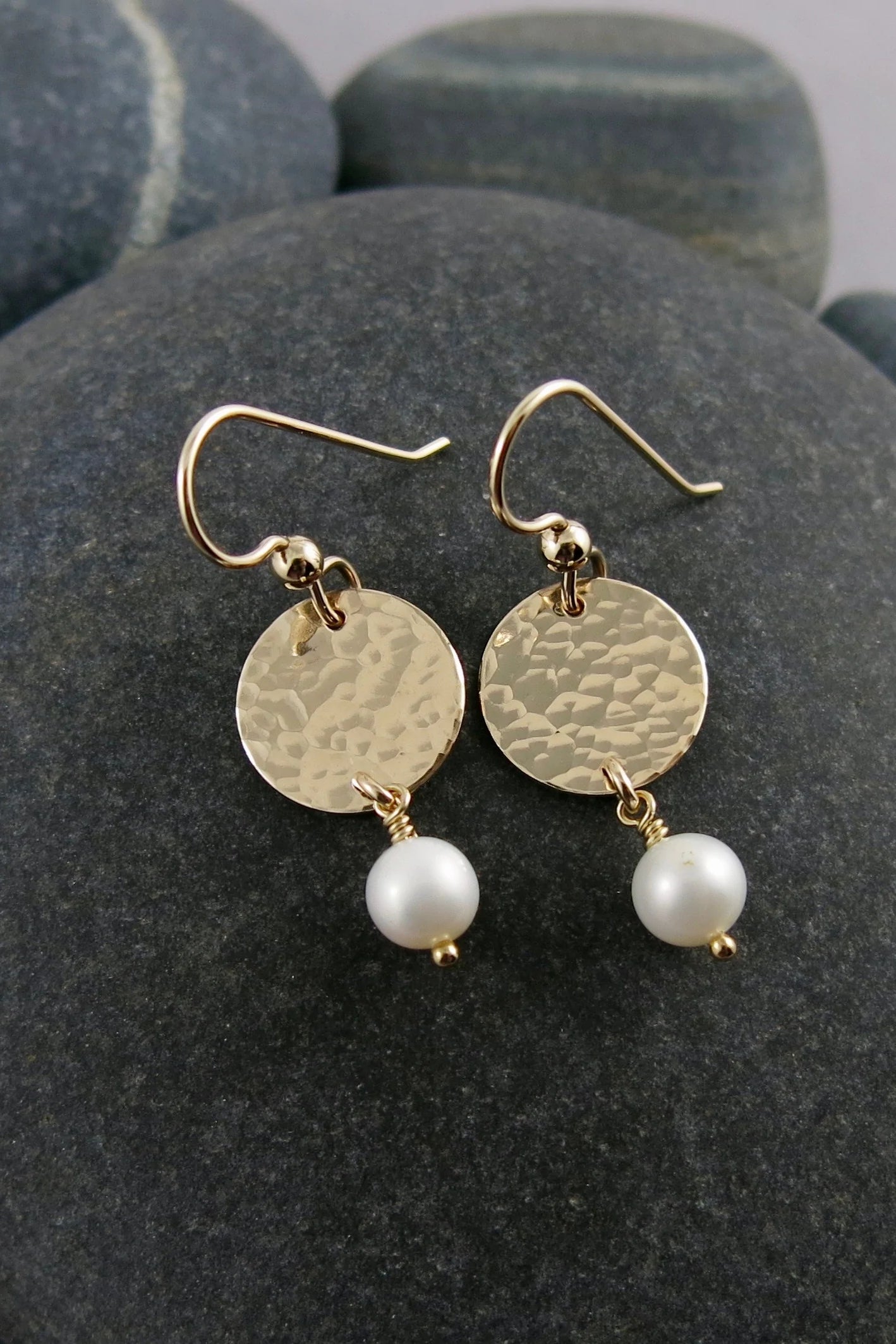 Pearl Moondrop Earrings - White Freshwater Pearls and 14k gold-fill by Mikel Grant, made in Sechelt BC