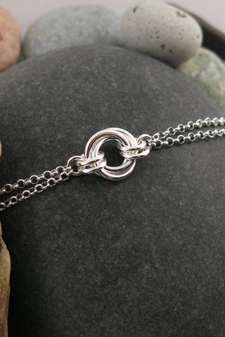 Timeless Love Knot Bracelet • Sterling Silver with Double Rolo Chain