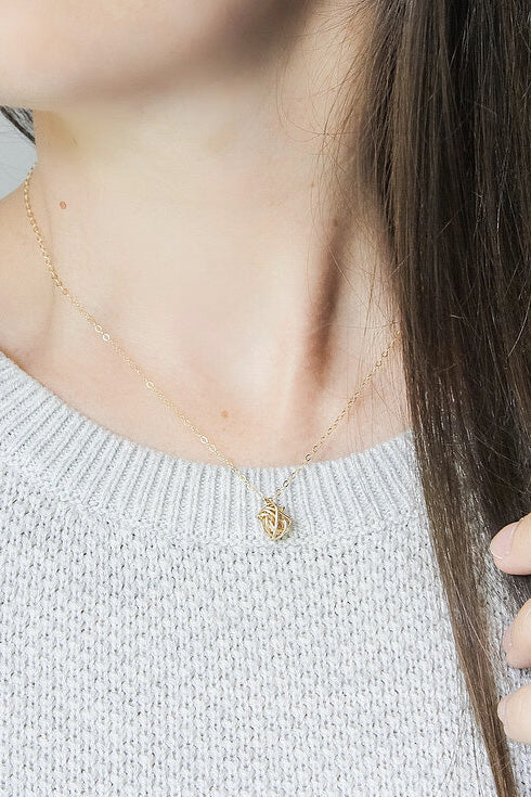Mini Knot Necklace by Katye Landry, Goldfill, hand woven, made in Ottawa