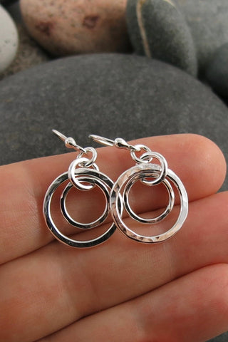Nesting Duo Circle Earrings • Hammer Textured Sterling Silver