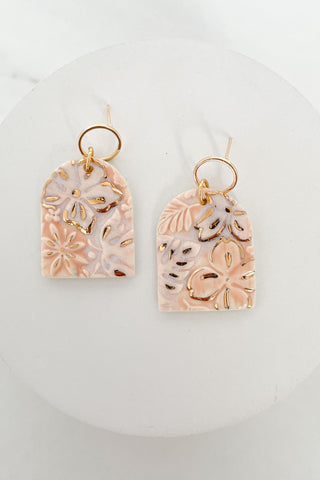 Pale Pink and Gold Flower Arch Dangle Earrings