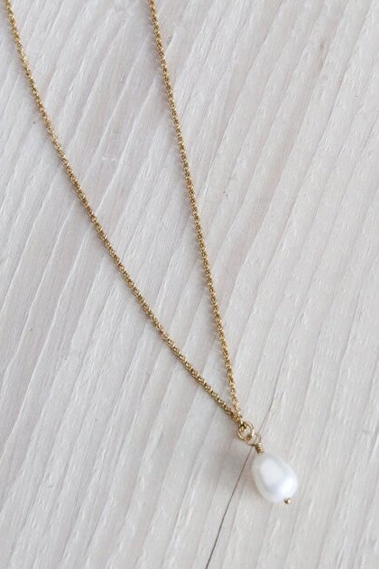 Mini Pearl Necklace by Katye Landry, freshwater pearl, 14k Goldfill chain made in Ottawa