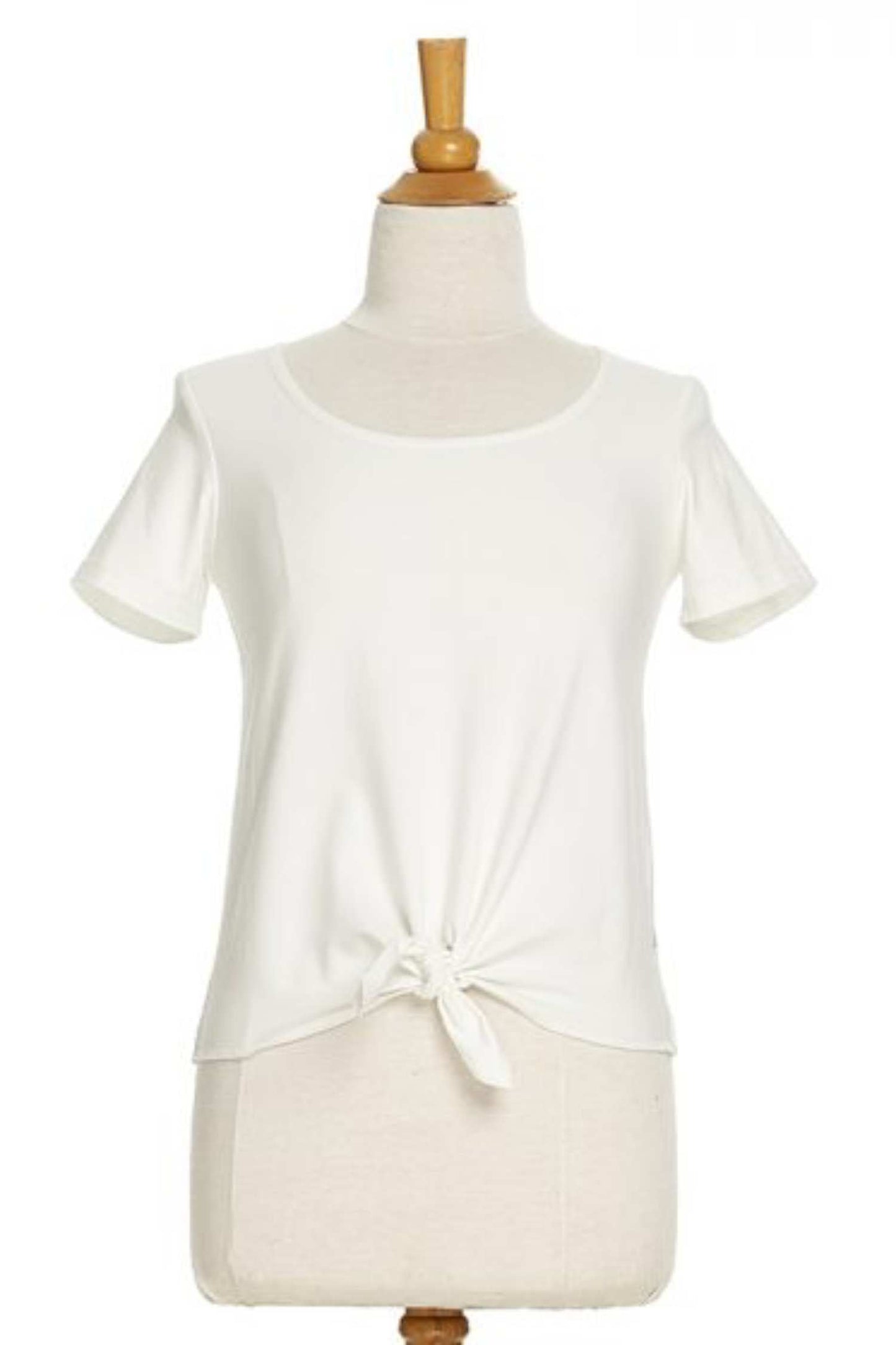 Camelia T-Shirt by Rien ne se Perd, White, scoop neck, short sleeves, front tie, sizes XS to XXL, made in Quebec