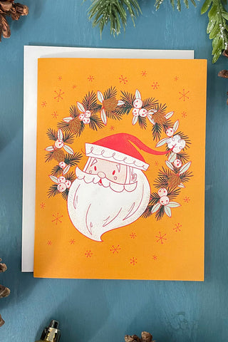 Midcentury Santa Wreath Christmas Card