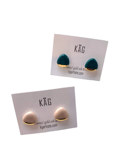 Ceramic and Gold Rounded Triangle Stud Earrings