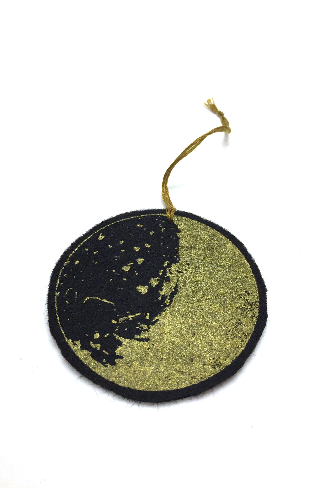 Workshop handmade silkscreen ornament sets, 3 black moons. made in Ottawa Canada