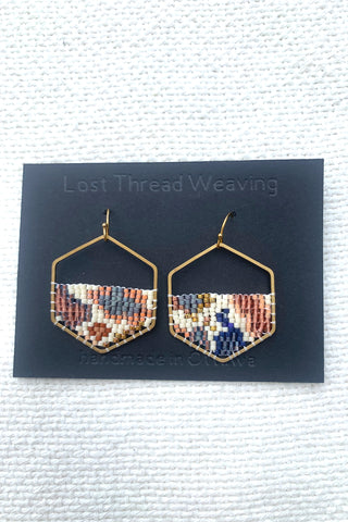 Greta - Hexagonal Cream and Pink Grey Abstract  Beaded Earrings