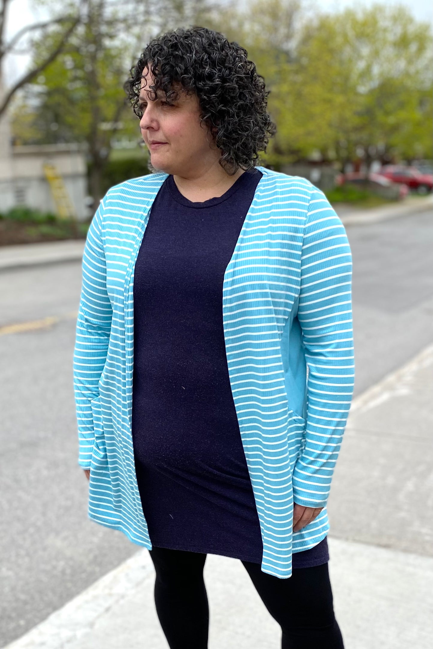 392-4730 Long Sleeved Colour Block and Striped Cardigan