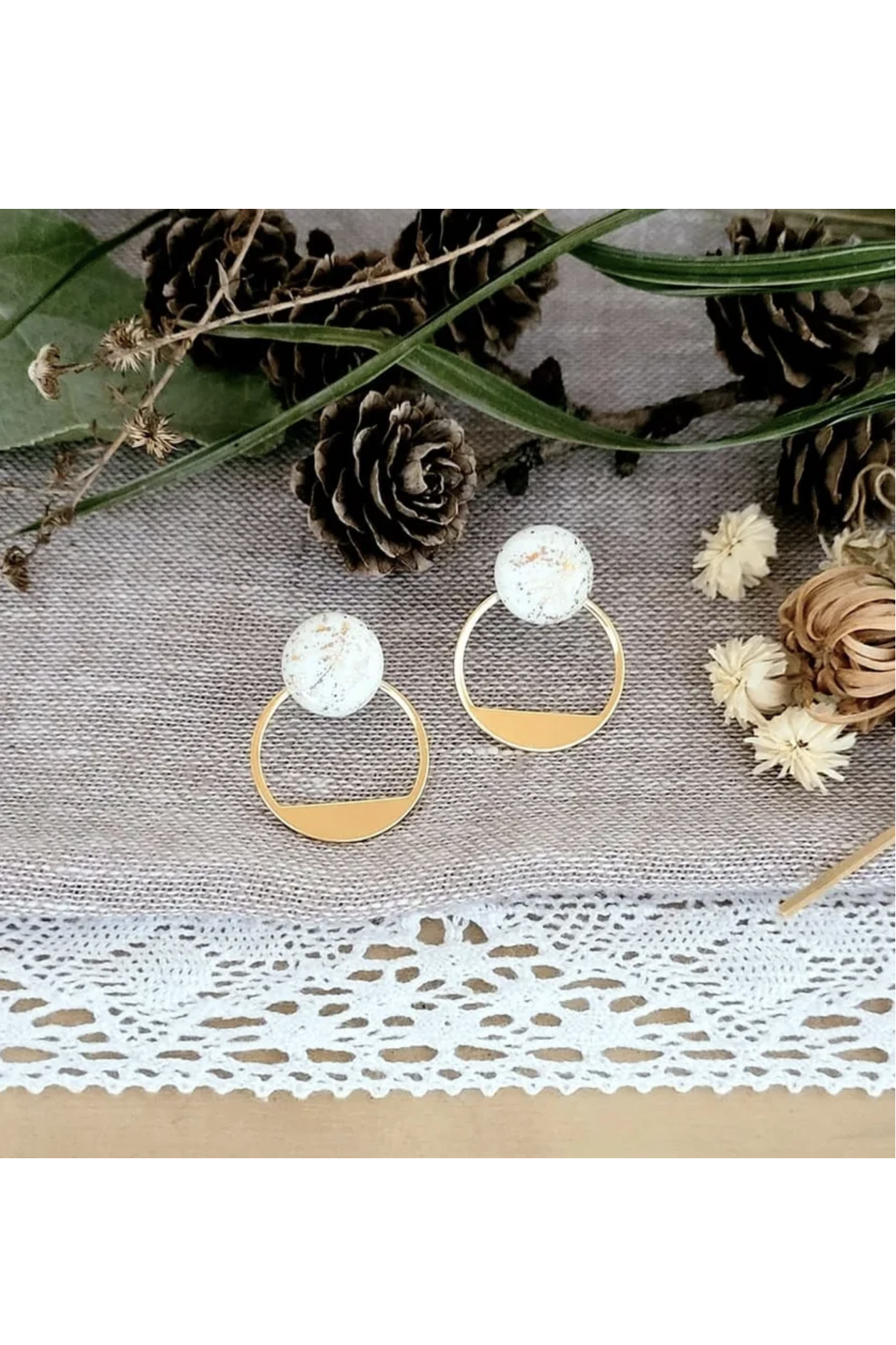 Ceramic and Circle Jacket Stud Earrings