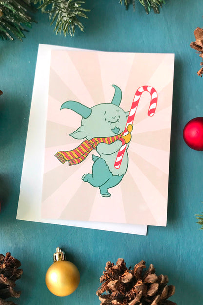Merry Krampus Candy Cane Christmas Card